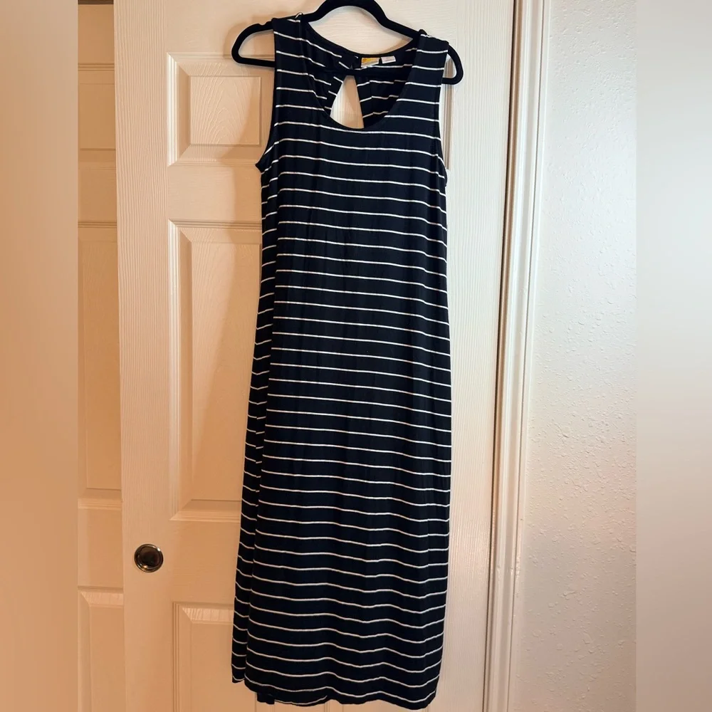 C&C California Womens  Black White Striped Maxi Dress Sleeveless Keyhole Back L - Picture 4 of 12